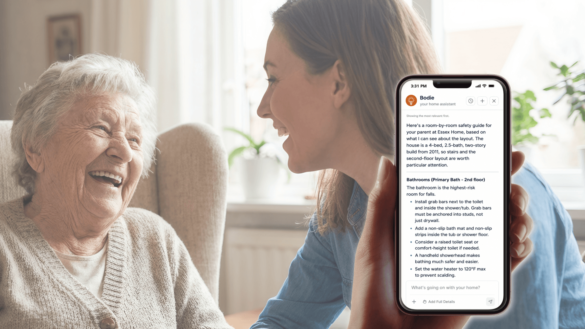 Aging Mother and Daughter with Bodie on phone